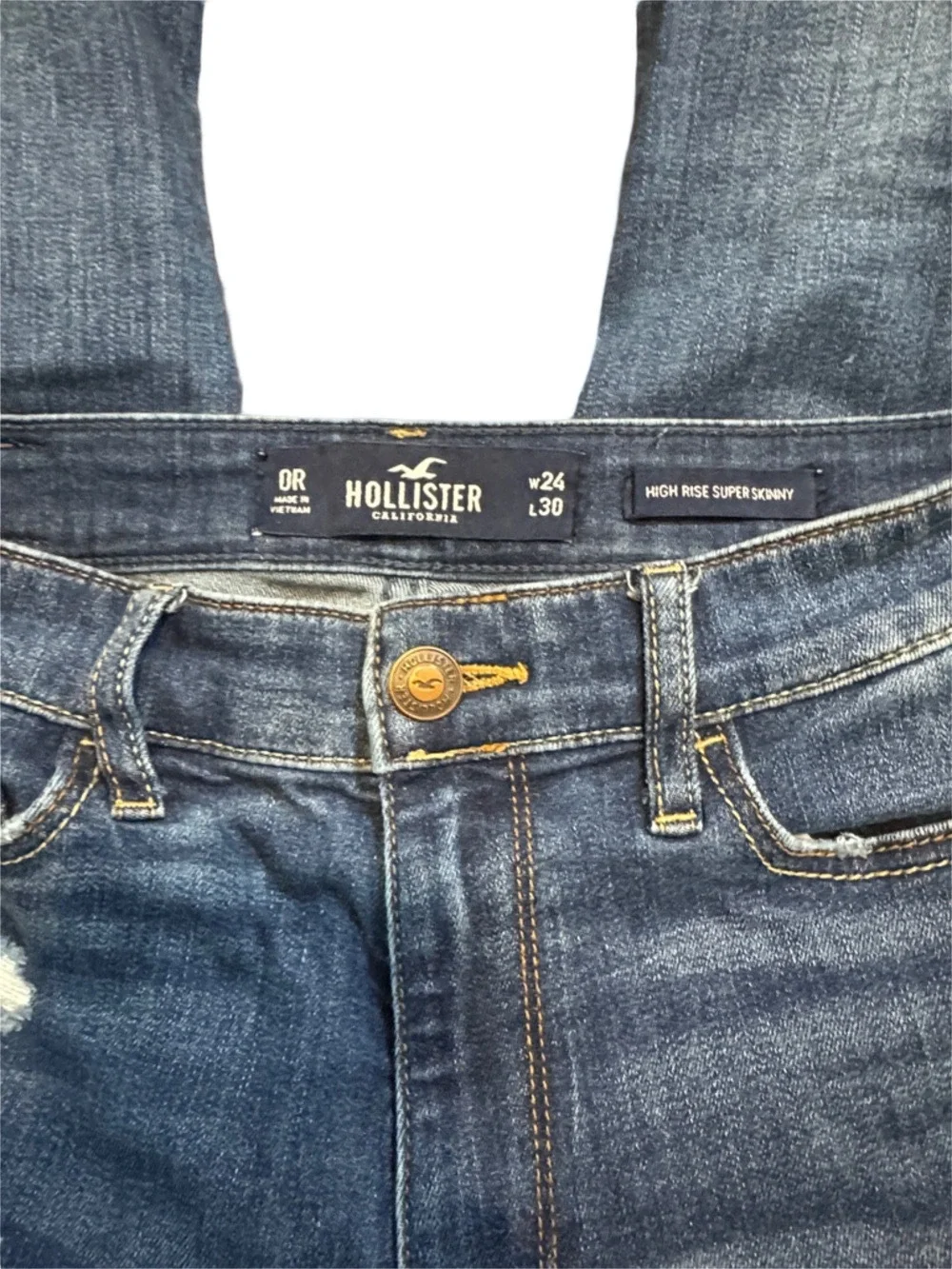 Hollister Dark Blue Distressed High-Rise Super Skinny Jeans Size 24X30
